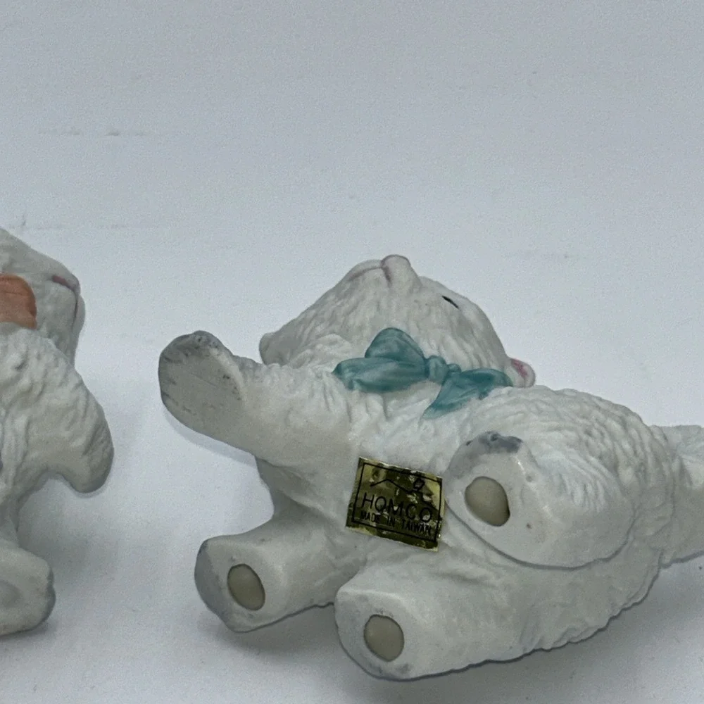 Vintage HOMCO Kittens #1428 Set Of 2 White Cats Bows Cat Kitten